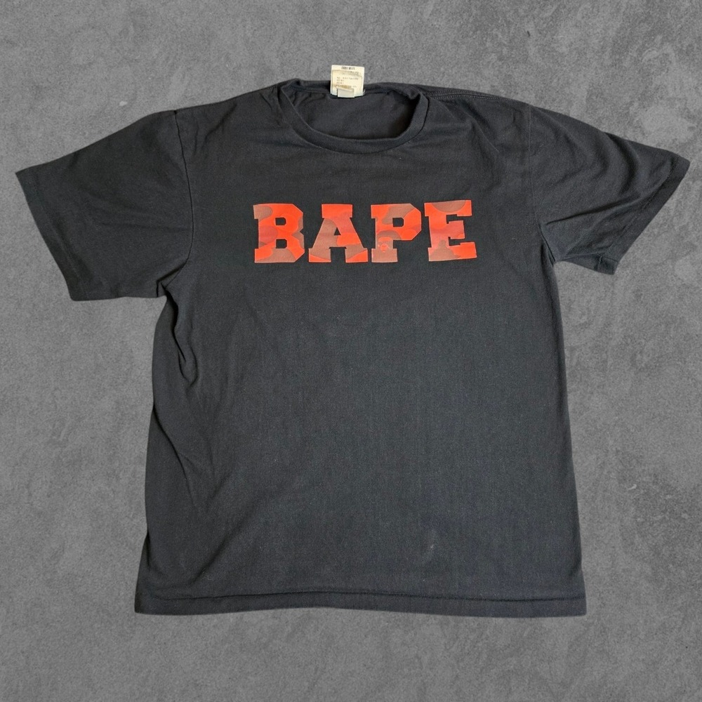 A Bathing Ape BAPE Red Camo 93 Double Sided Tee Black Mens Size Medium
